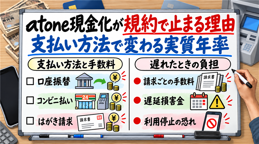atone現金化が規約で止まる理由と、支払い方法で変わる実質年率の計算