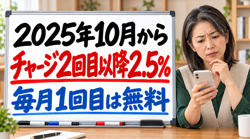 2025年10月からチャージ2回目以降2.5%。毎月1回目は無料