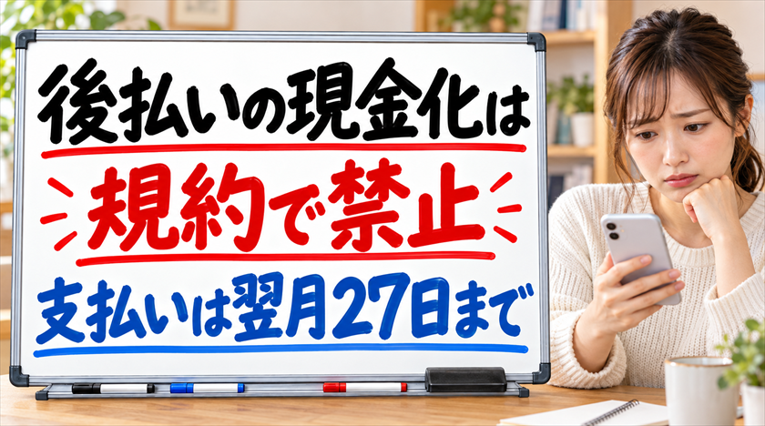 後払いの現金化は規約で禁止。支払いは翌月27日まで