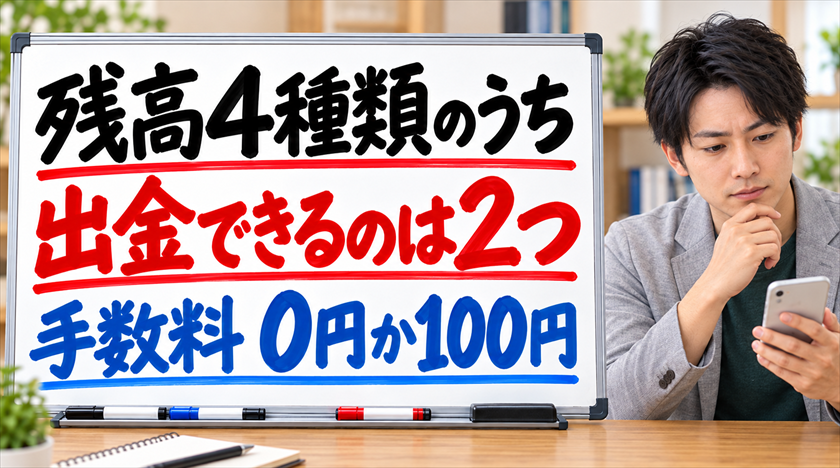 PayPay残高4種類のうち出金できるのは2つ。手数料は0円か100円