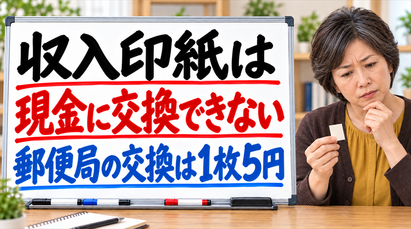 収入印紙は現金に交換できない。郵便局の交換は1枚5円