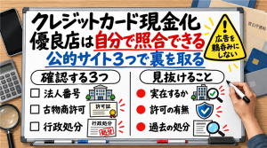 クレジットカード現金化優良店は自分で照合できる！公的サイト3つで裏を取る手順