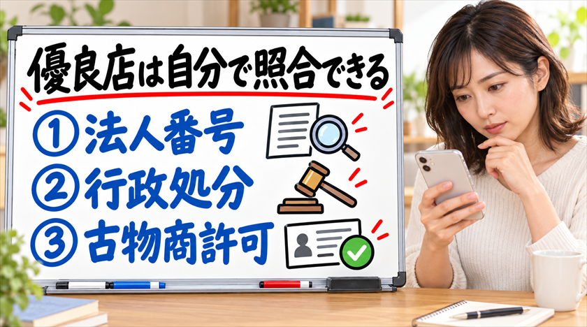 優良店は自分で照合できる。法人番号・行政処分・古物商許可